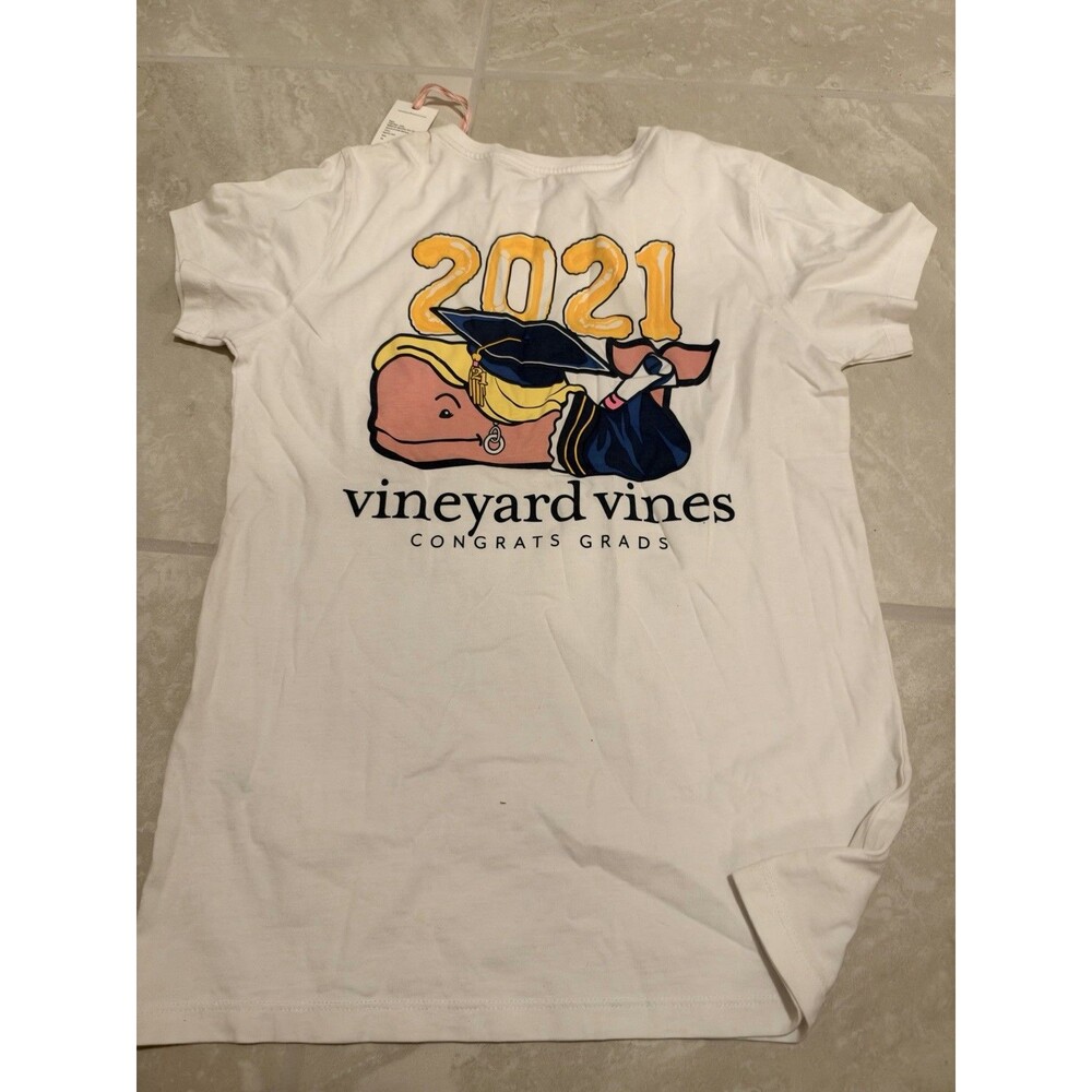 Vineyard Vines Shirt Mens Large White Pocket Congrats Grads 2021 Whale Tee